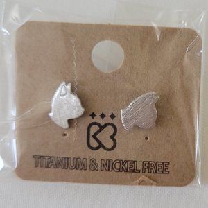 Free with Purchase! NWT Cat Face Silver Silhouette Stud Earrings New, never open